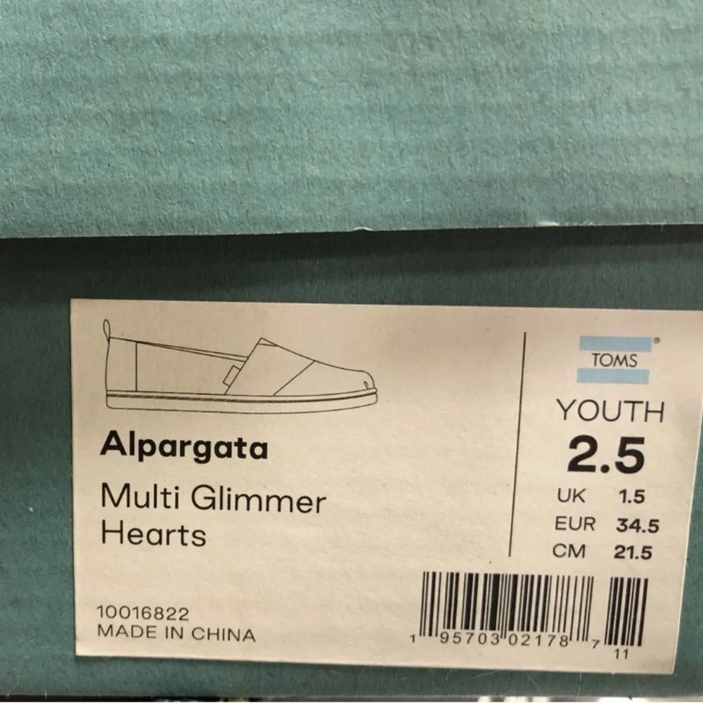 Toms Alpargata Girls Slip On Size 2.5 M Big Kid